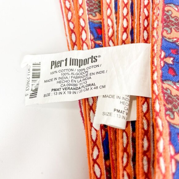 Pier 1 Imports Cotton Veranda Floral Paisley Placemats Blue Orange Set of 8 - Picture 3 of 5